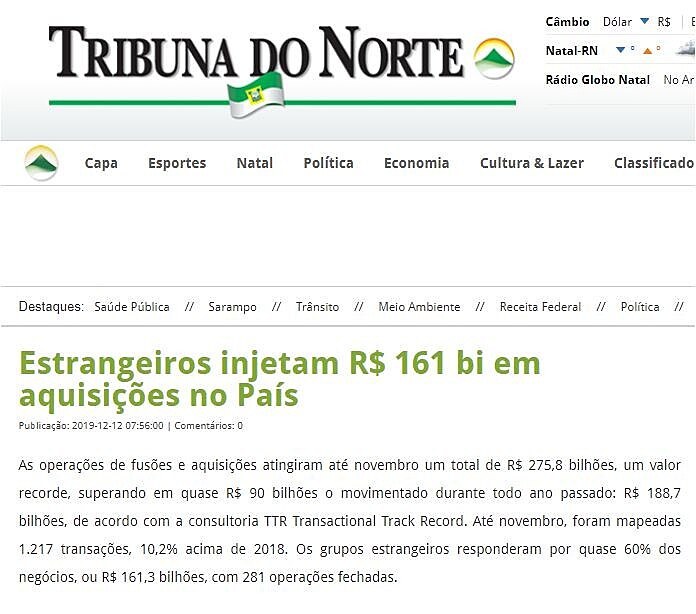 Estrangeiros injetam R$ 161 bilhes em aquisies no Brasil